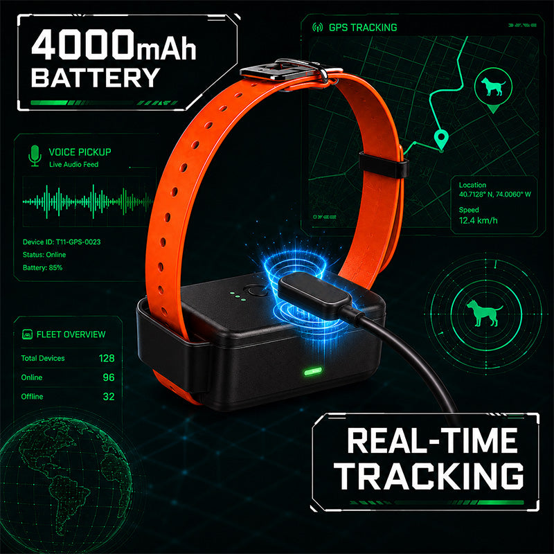 4000mAh Battery Dog GPS Tracking Collar Real Time Position With Voice Intercom