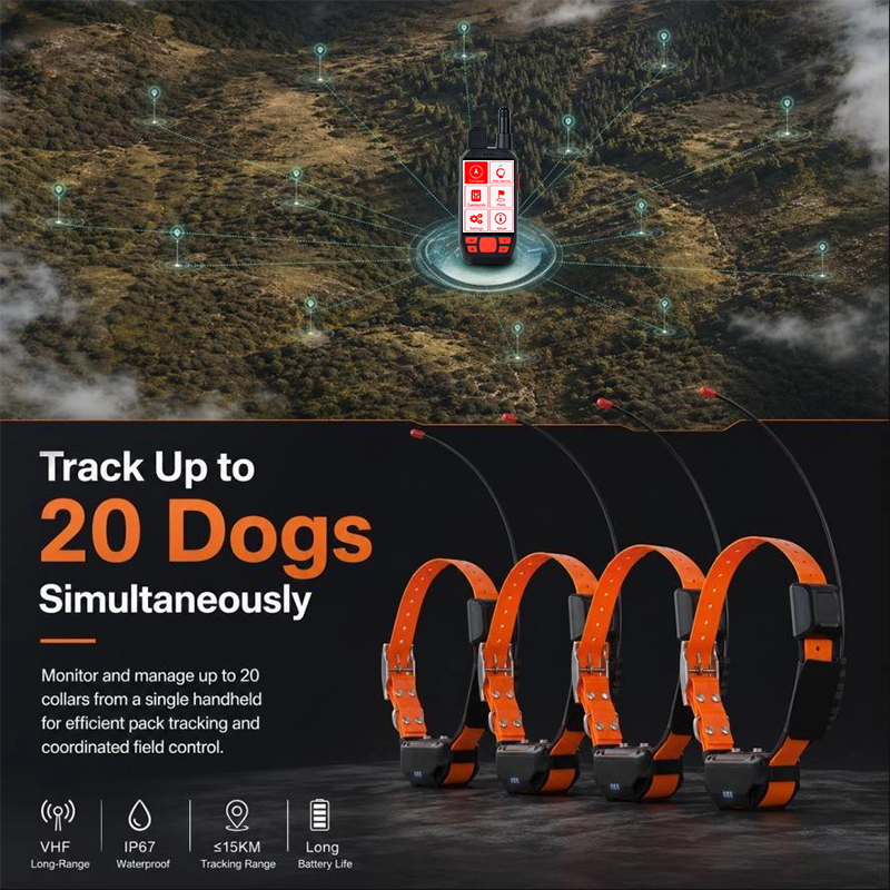 T18 Hunting Dog Tracking System - LTE + Radio Dual Mode, Track Up to 20 Dogs