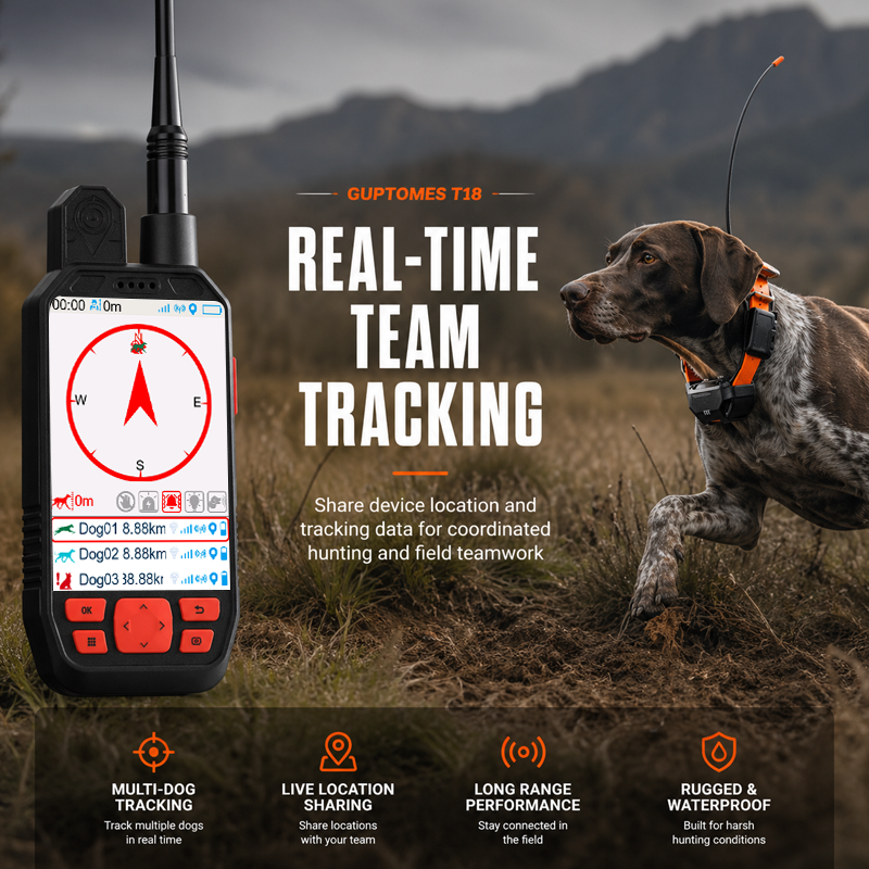 T18 Hunting Dog Tracking System - LTE + Radio Dual Mode, Track Up to 20 Dogs
